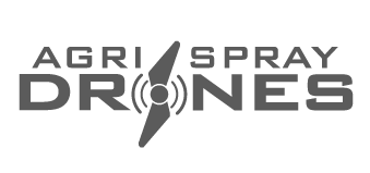 AGRI SPRAY DRONES logo featuring a stylized drone propeller graphic between words AGRI SPRAY and DRONES